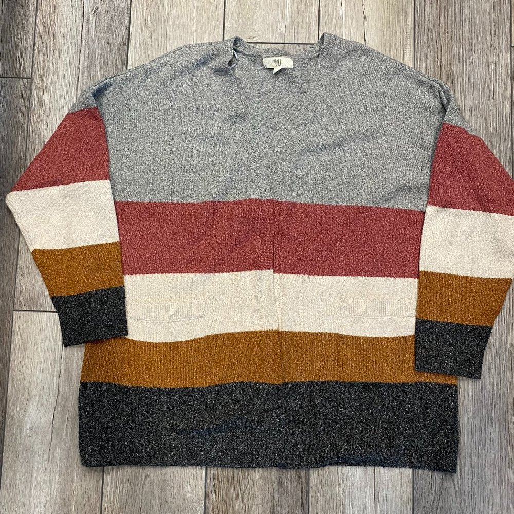 Women's Pinque gray/multi stripe cardigan 2X